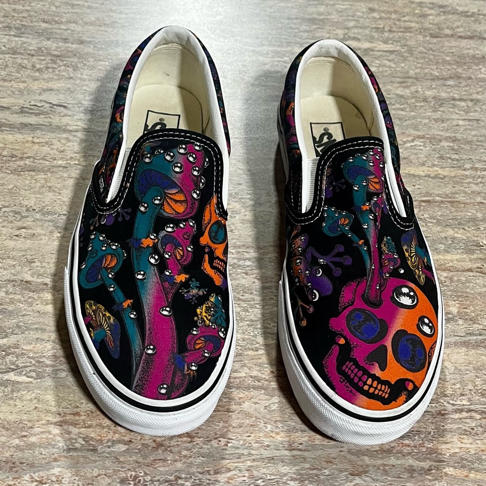 Vans Trippy Drip Skull Black Multi Slip on Sneakers
